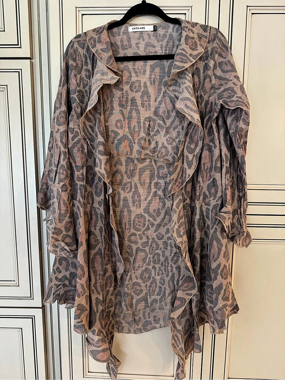 NWT Origami by Vivien Leopard Print Tiered Ruffle Duster Kimono Cardigan Boho
